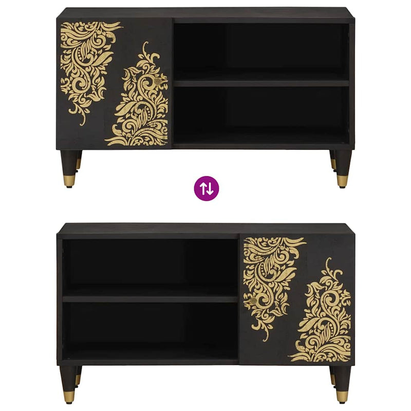 vidaXL TV szekrény polcokkal Fekete 80 x 33 x 46 cm Tömör Mangófát