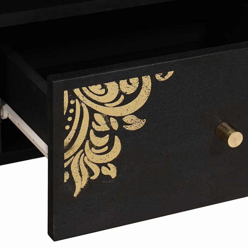 vidaXL TV szekrény fiókkal Fekete 100 x 33 x 46 cm Tömör Mangófát