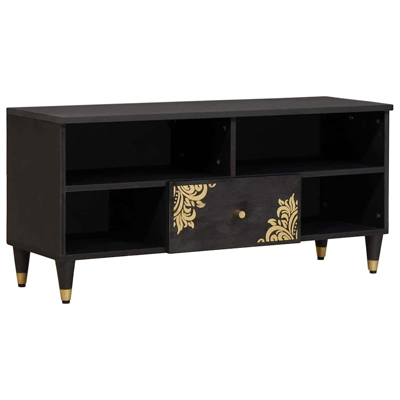 vidaXL TV szekrény fiókkal Fekete 100 x 33 x 46 cm Tömör Mangófát