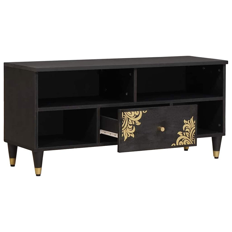 vidaXL TV szekrény fiókkal Fekete 100 x 33 x 46 cm Tömör Mangófát