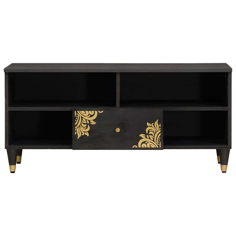 vidaXL TV szekrény fiókkal Fekete 100 x 33 x 46 cm Tömör Mangófát
