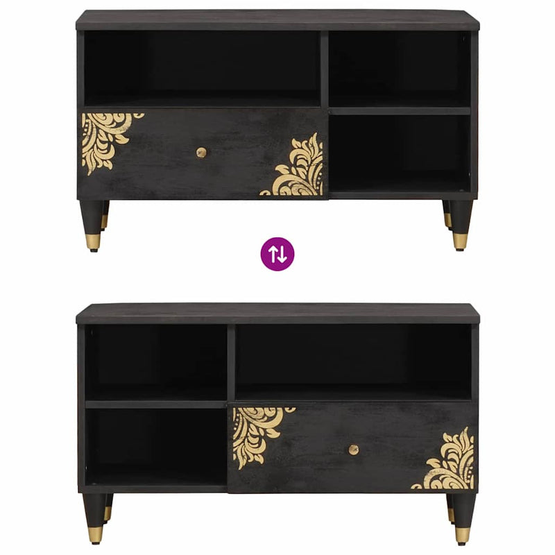 vidaXL TV szekrény fiókkal Fekete 80 x 33 x 46 cm Tömör Mangófát