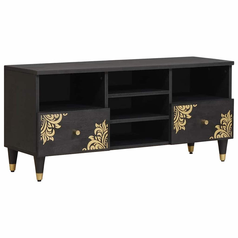 vidaXL TV szekrény fiókkal Fekete 100 x 33 x 46 cm Tömör Mangófát