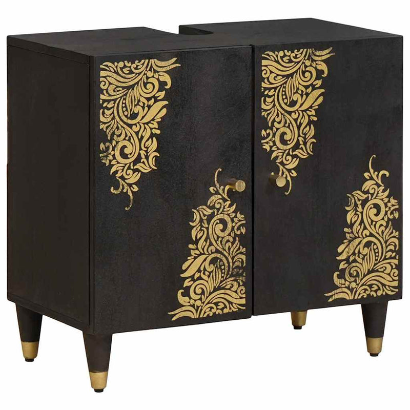 vidaXL Mosdókagyló szekrény Fekete 62 x 33 x 58 cm Tömör Mangófát