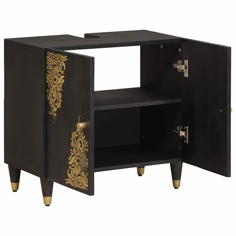 vidaXL Mosdókagyló szekrény Fekete 62 x 33 x 58 cm Tömör Mangófát