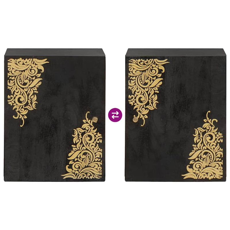 vidaXL Fali Szekrény tárolóval Fekete 38 x 33 x 48 cm Tömör Mangófát