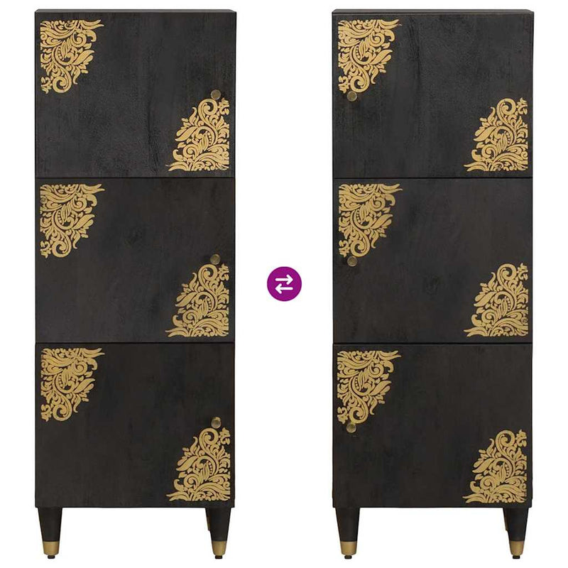 vidaXL Magasfiú polcokkal Fekete 40 x 33 x 110 cm Tömör Mangófát