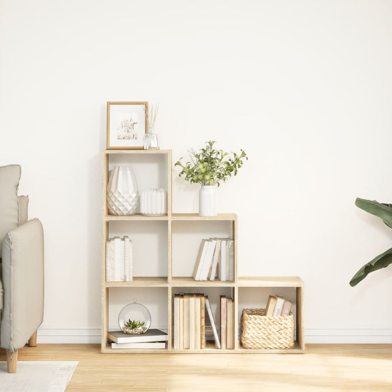vidaXL 3 szintes sonoma tölgy fa térelválasztó könyvespolc 99x29x99 cm