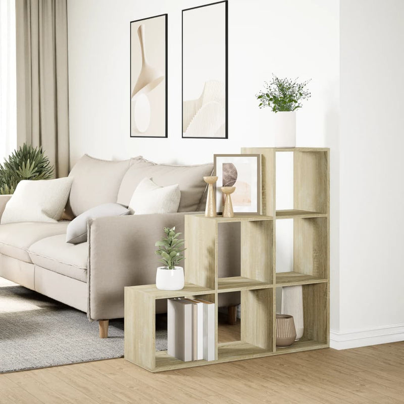 vidaXL 3 szintes sonoma tölgy fa térelválasztó könyvespolc 99x29x99 cm