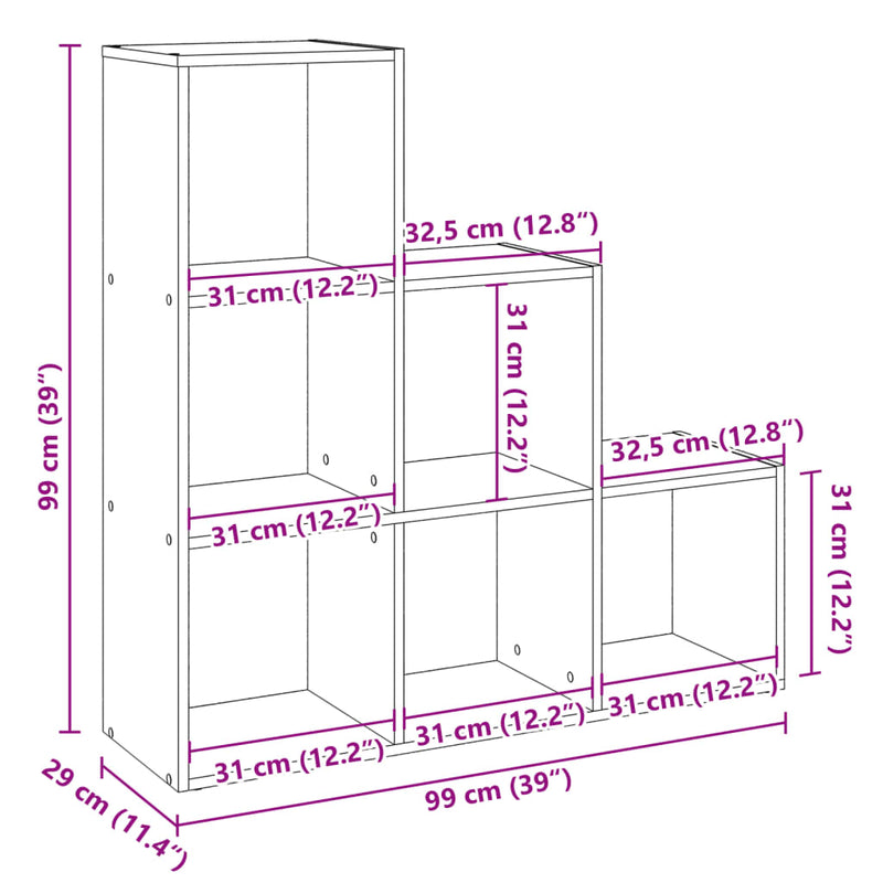 vidaXL 3 szintes sonoma tölgy fa térelválasztó könyvespolc 99x29x99 cm