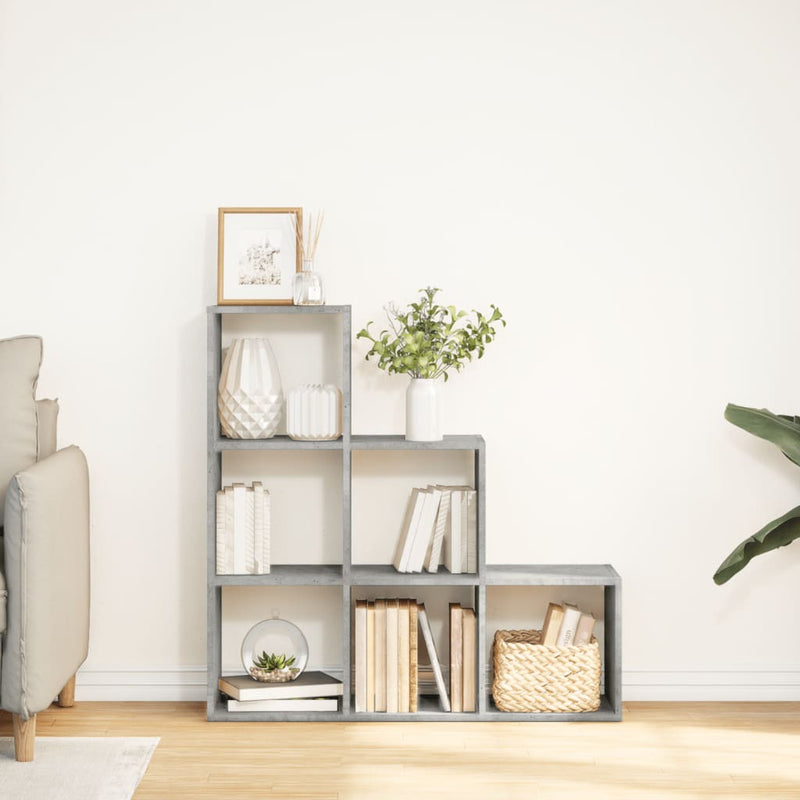 vidaXL 3 szintes betonszürke fa térelválasztó könyvespolc 99x29x99 cm