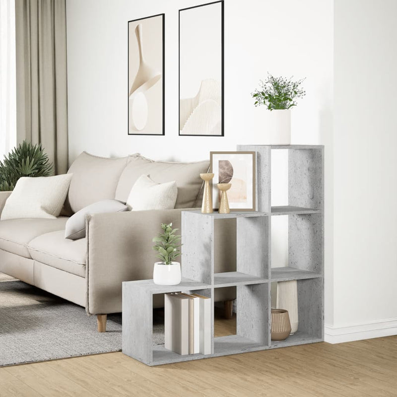 vidaXL 3 szintes betonszürke fa térelválasztó könyvespolc 99x29x99 cm