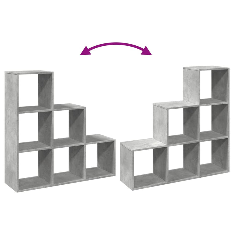 vidaXL 3 szintes betonszürke fa térelválasztó könyvespolc 99x29x99 cm