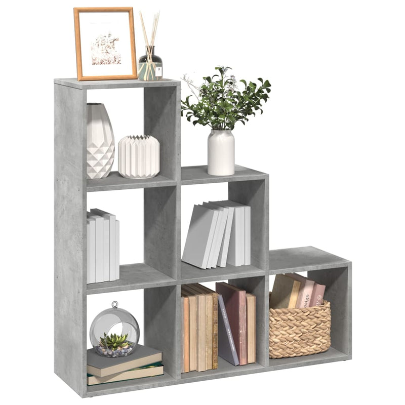 vidaXL 3 szintes betonszürke fa térelválasztó könyvespolc 99x29x99 cm