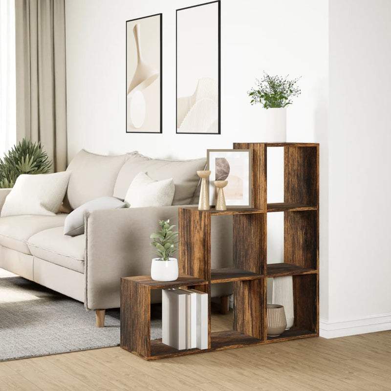 vidaXL 3 szintes füstös tölgy fa elválasztó könyvespolc 99x29x99 cm