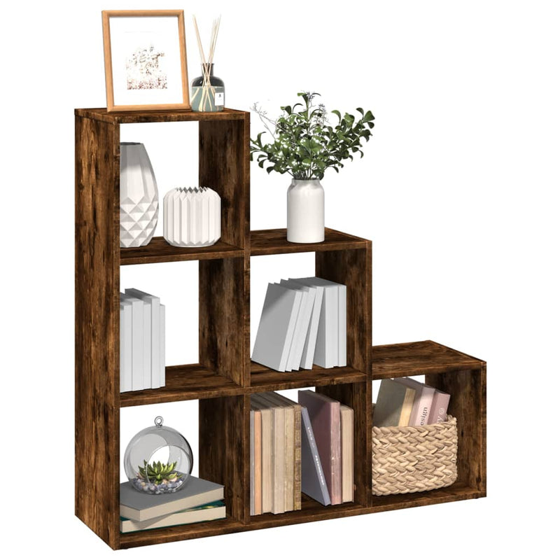 vidaXL 3 szintes füstös tölgy fa elválasztó könyvespolc 99x29x99 cm