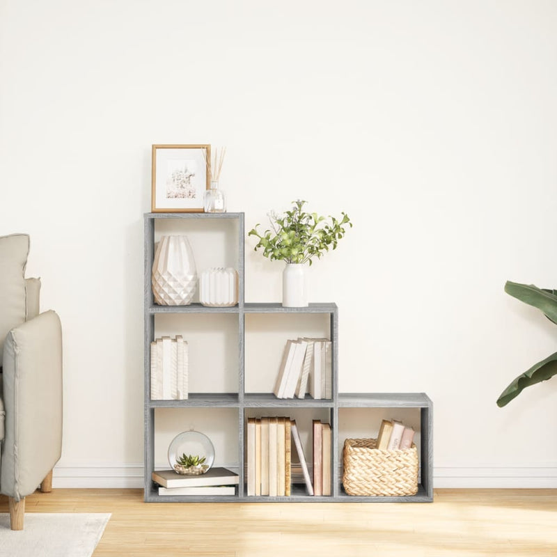 vidaXL 3 szintes szürke sonoma fa elválasztó könyvespolc 99x29x99 cm