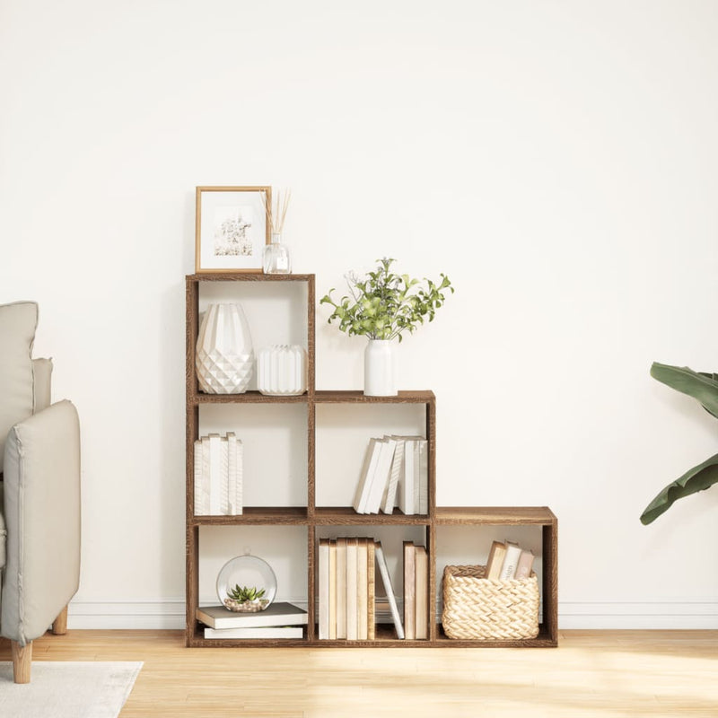 vidaXL 3 szintes barna tölgy fa térelválasztó könyvespolc 99x29x99 cm