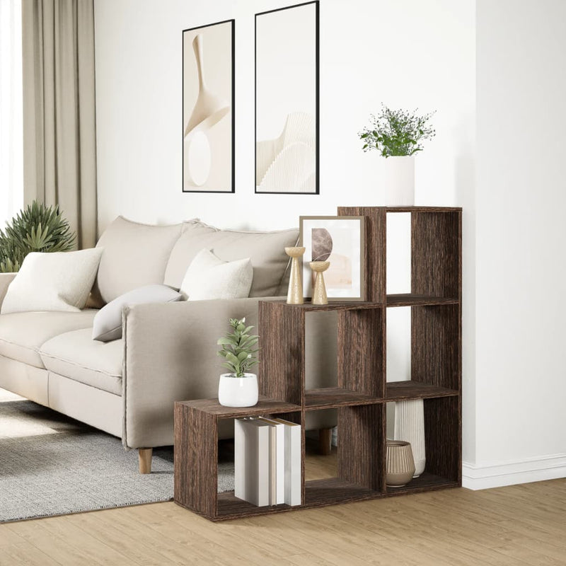 vidaXL 3 szintes barna tölgy fa térelválasztó könyvespolc 99x29x99 cm