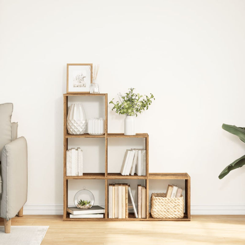 vidaXL 3 szintes antik fa színű fa elválasztó könyvespolc 99x29x99 cm