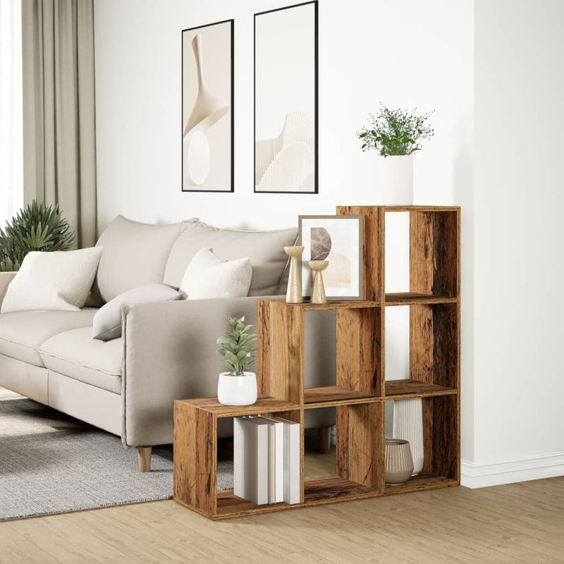 vidaXL 3 szintes antik fa színű fa elválasztó könyvespolc 99x29x99 cm
