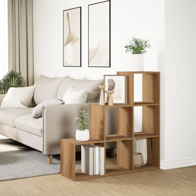 vidaXL 3 szintes kézműves tölgy fa elválasztó könyvespolc 99x29x99 cm