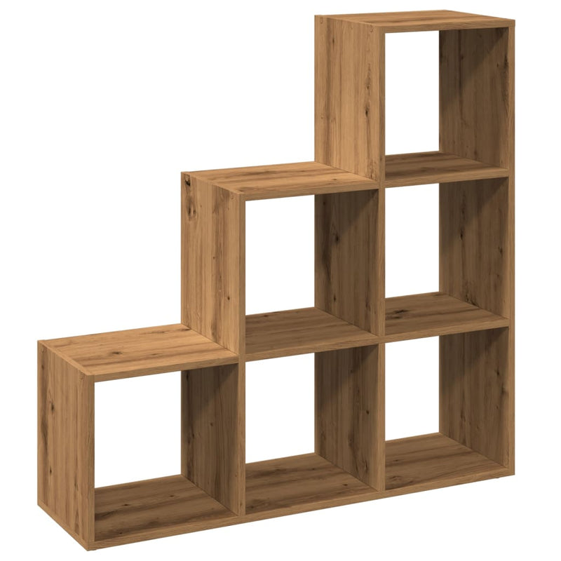 vidaXL 3 szintes kézműves tölgy fa elválasztó könyvespolc 99x29x99 cm