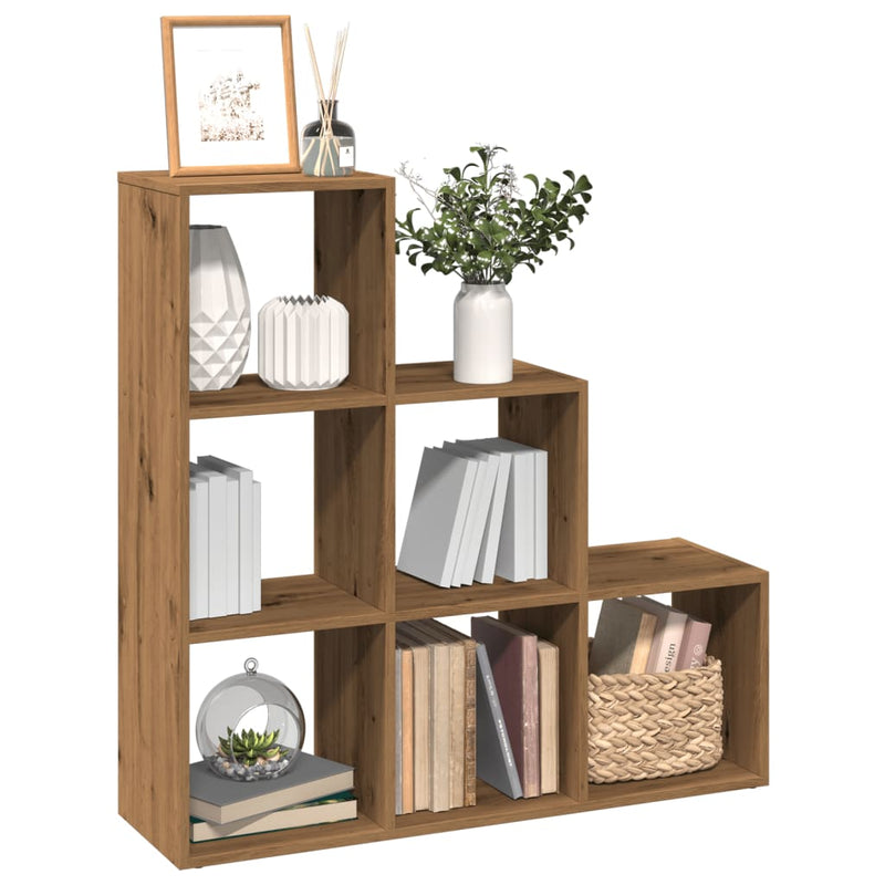 vidaXL 3 szintes kézműves tölgy fa elválasztó könyvespolc 99x29x99 cm