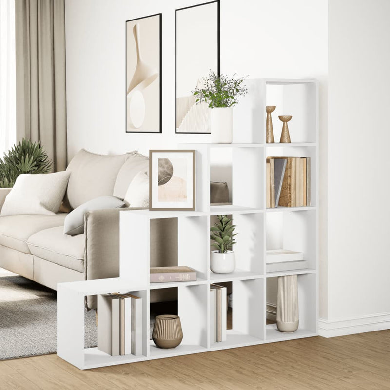 vidaXL 4 szintes fehér fa elválasztó könyvespolc 131,5 x 29 x 131,5 cm