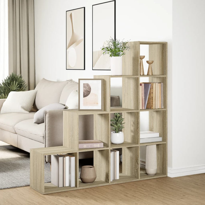 vidaXL 4 szintes sonoma tölgy elválasztó könyvespolc 131,5x29x131,5 cm