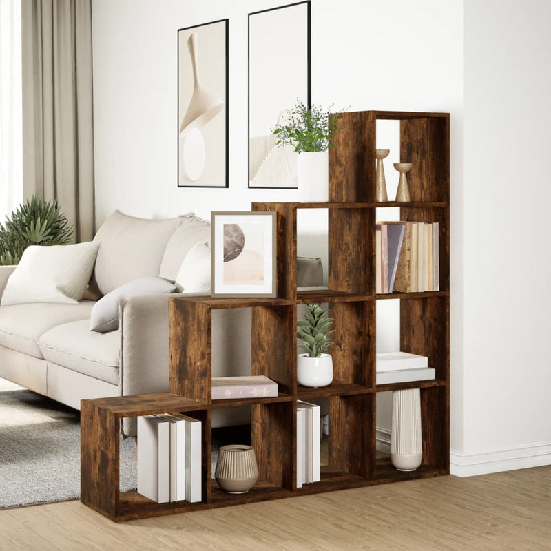 vidaXL 4 szintes füstös tölgy elválasztó könyvespolc 131,5x29x131,5 cm