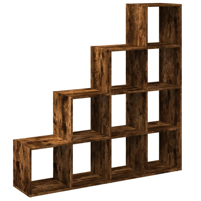 vidaXL 4 szintes füstös tölgy elválasztó könyvespolc 131,5x29x131,5 cm