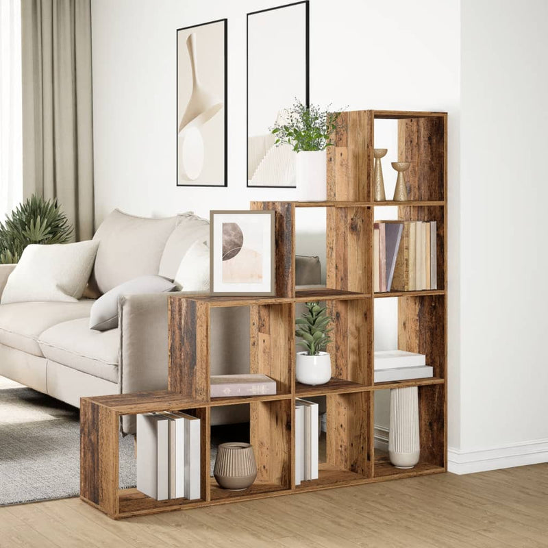 vidaXL 4 szintes antik színű elválasztó könyvespolc 131,5x29x131,5 cm