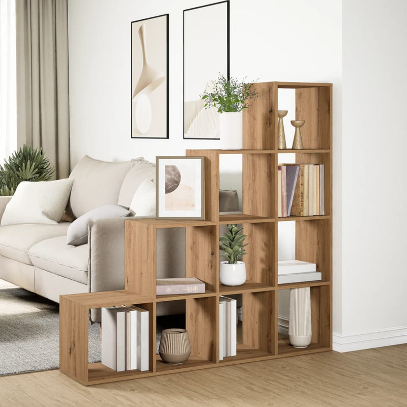 vidaXL 4 szintes kézműves fa elválasztó könyvespolc 131,5x29x131,5 cm