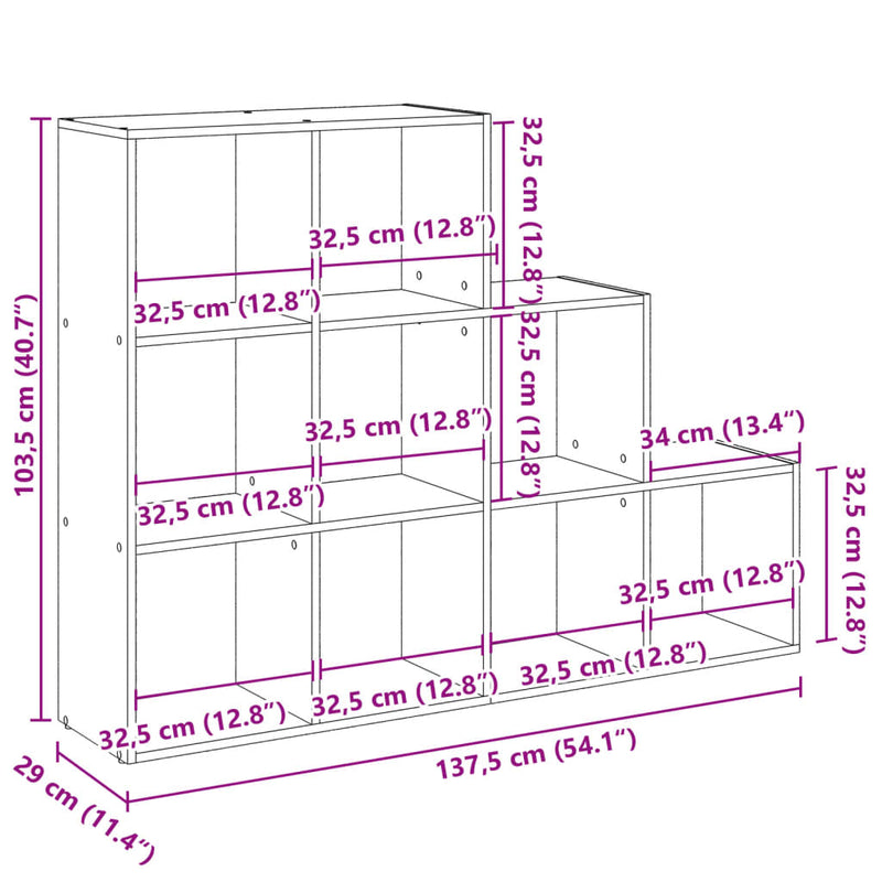 vidaXL 3 szintes fehér fa elválasztó könyvespolc 137,5 x 29 x 103,5 cm