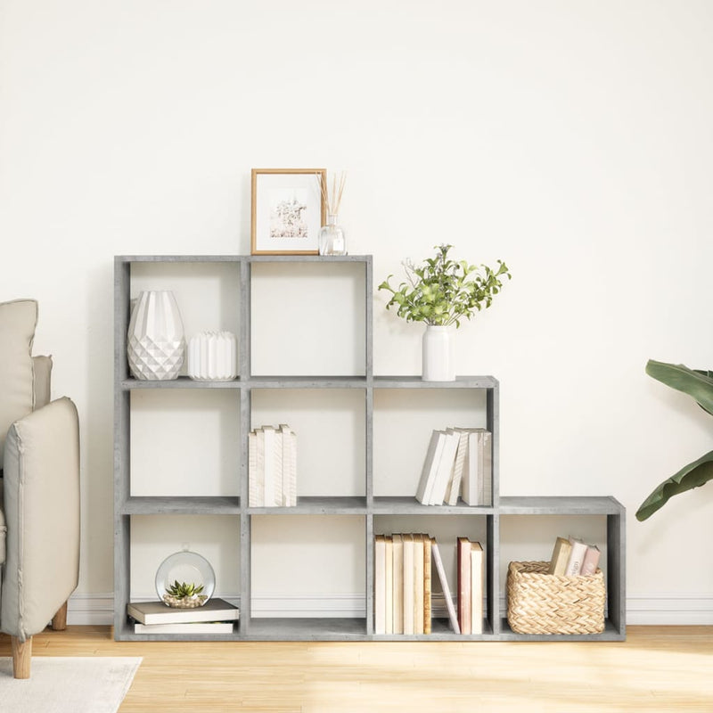 vidaXL 3 szintes betonszürke szerelt fa könyvespolc 137,5x29x103,5 cm