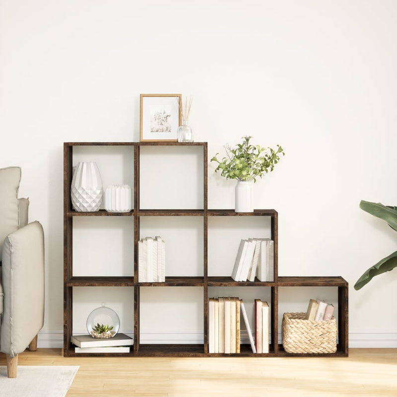vidaXL 3 szintes füstös tölgy elválasztó könyvespolc 137,5x29x103,5 cm