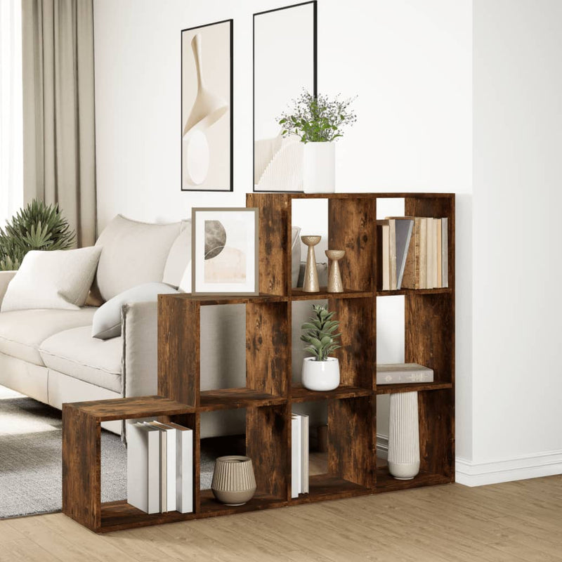 vidaXL 3 szintes füstös tölgy elválasztó könyvespolc 137,5x29x103,5 cm