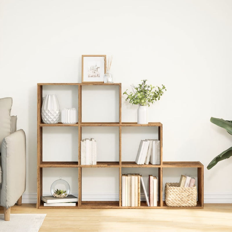 vidaXL 3 szintes antik színű elválasztó könyvespolc 137,5x29x103,5 cm
