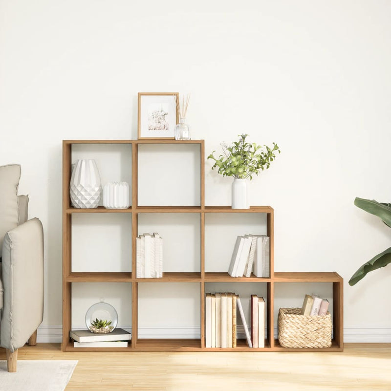 vidaXL 3 szintes kézműves fa elválasztó könyvespolc 137,5x29x103,5 cm