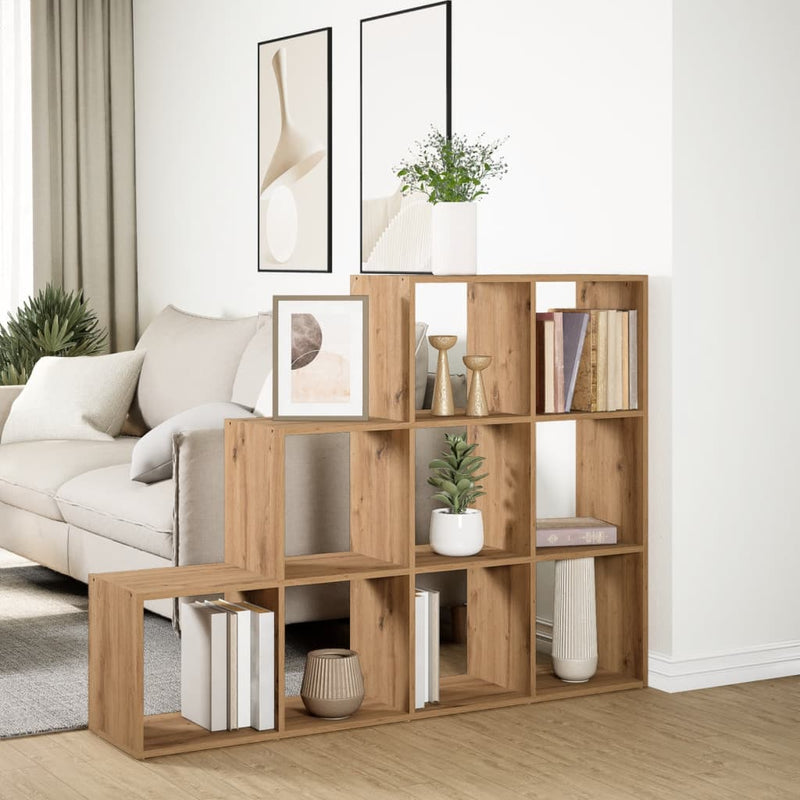 vidaXL 3 szintes kézműves fa elválasztó könyvespolc 137,5x29x103,5 cm