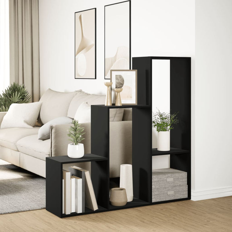 vidaXL 3 szintes fekete fa térelválasztó könyvespolc 123 x 29 x 123 cm