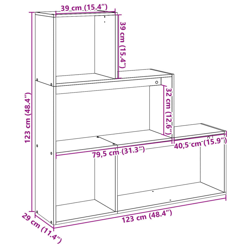 vidaXL 3 szintes fekete fa térelválasztó könyvespolc 123 x 29 x 123 cm