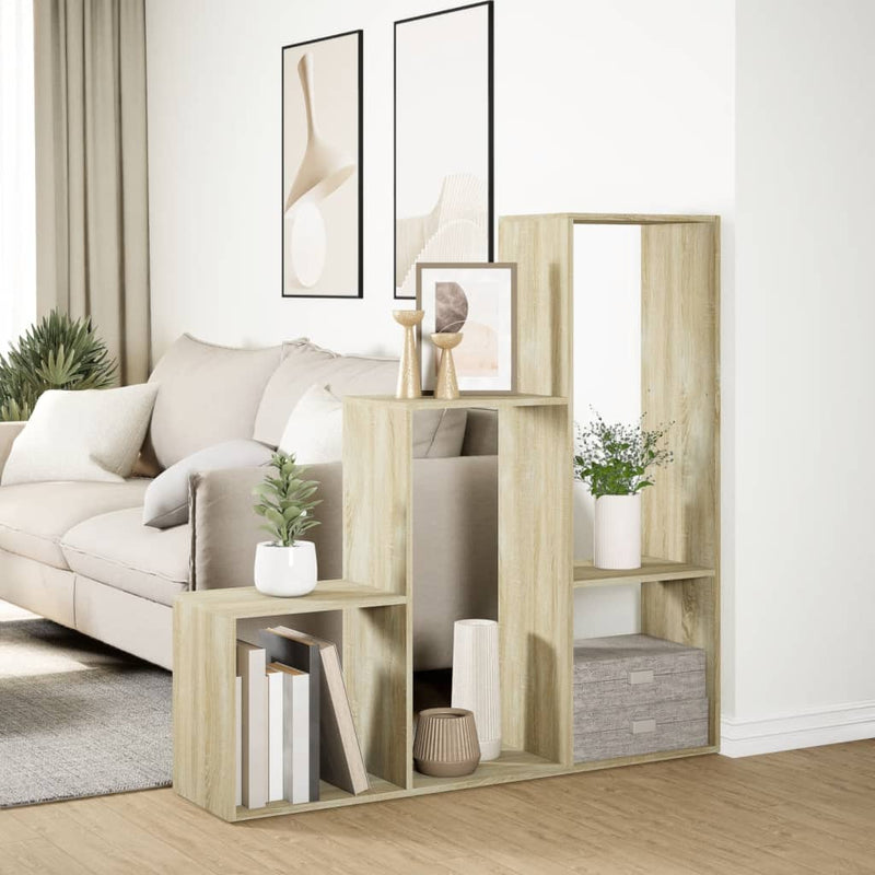 vidaXL 3 szintes sonoma tölgy fa elválasztó könyvespolc 123x29x123 cm