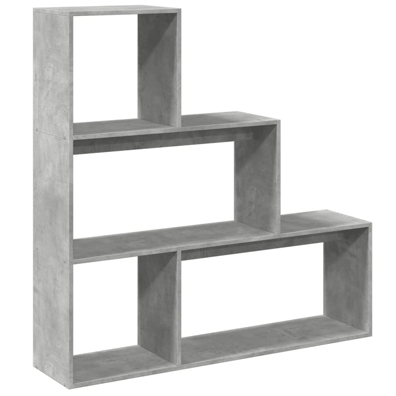 vidaXL 3 szintes betonszürke fa elválasztó könyvespolc 123x29x123 cm