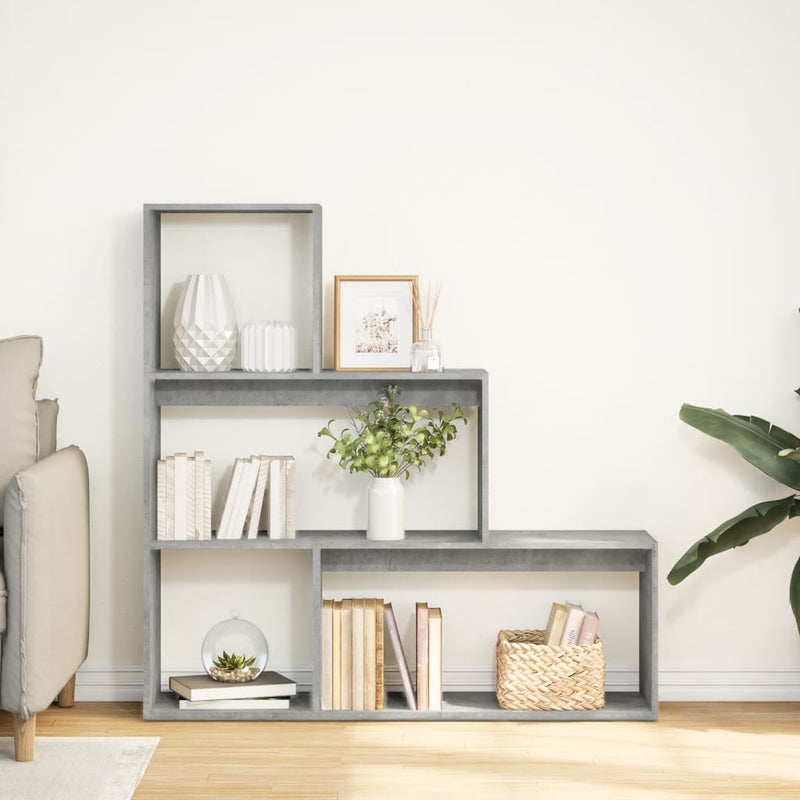 vidaXL 3 szintes betonszürke fa elválasztó könyvespolc 123x29x123 cm