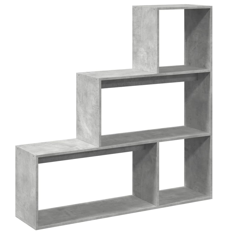 vidaXL 3 szintes betonszürke fa elválasztó könyvespolc 123x29x123 cm
