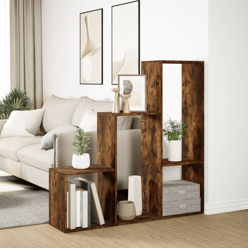 vidaXL 3 szintes füstös tölgy fa elválasztó könyvespolc 123x29x123 cm