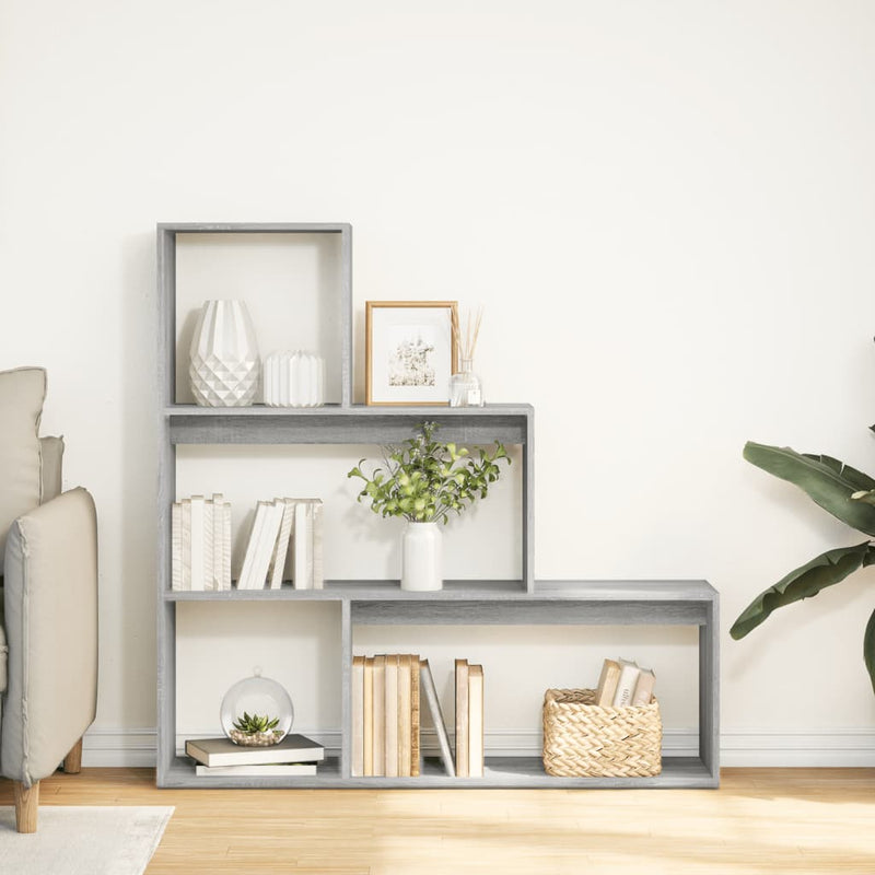 vidaXL 3 szintes szürke sonoma fa elválasztó könyvespolc 123x29x123 cm