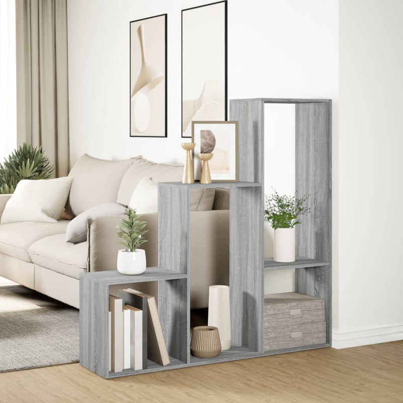 vidaXL 3 szintes szürke sonoma fa elválasztó könyvespolc 123x29x123 cm